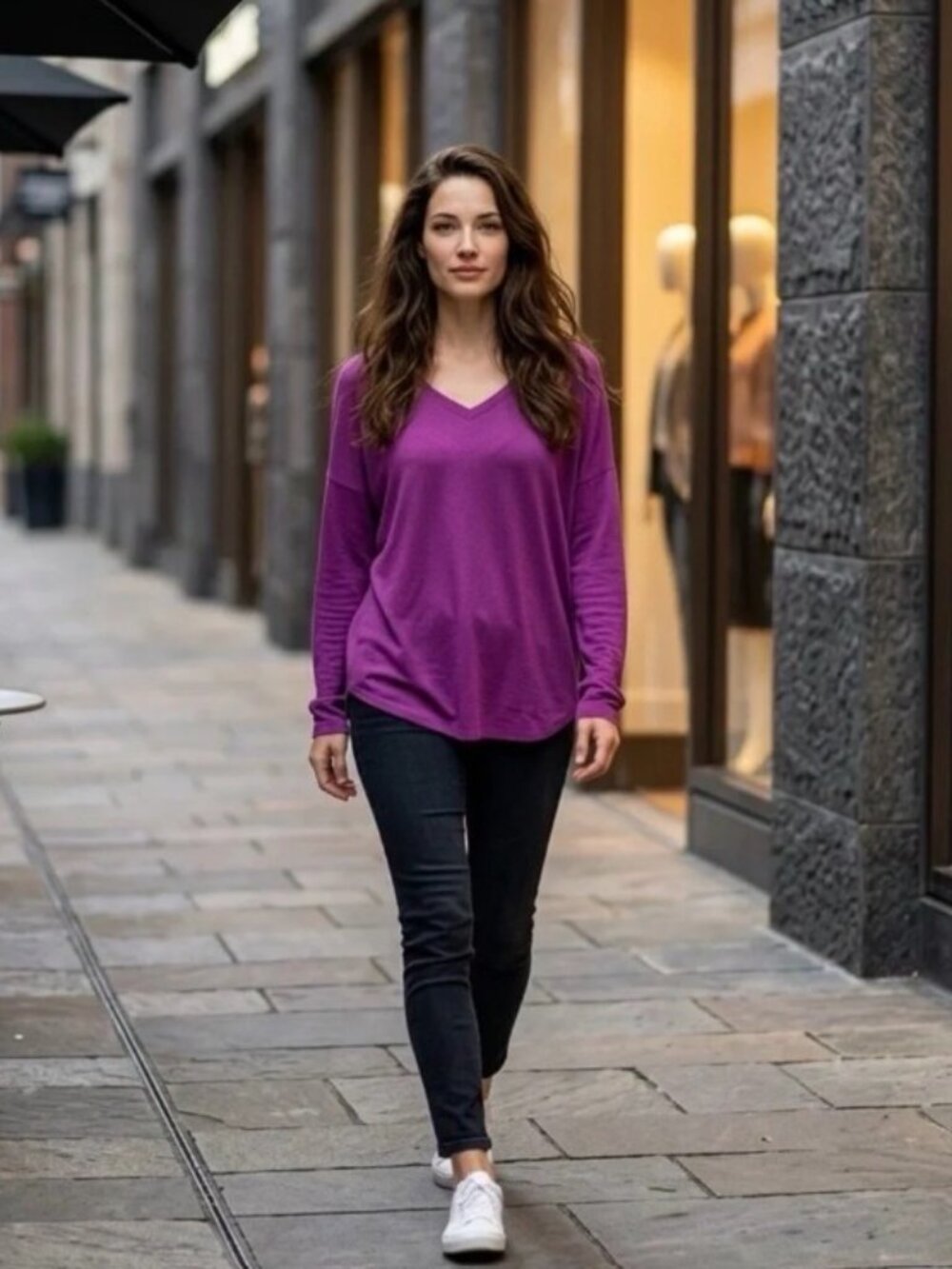 CAbi Serenity Tee #3998 Long Sleeve V Neck Dark Raspberry Magenta Purple Size M